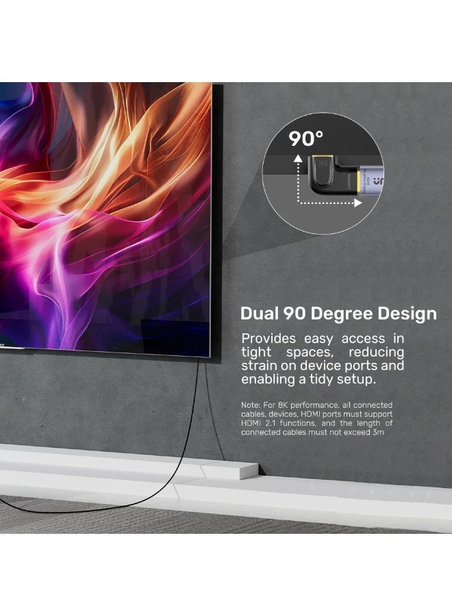 يوني تيك 8K HDMI Vertical Flat Right Angle Adapter – HDMI 2.1 90° & 270° L-Shape Connector, 8K@60Hz, 4K@120Hz, 48Gbps, Gold-Plated - Image 3